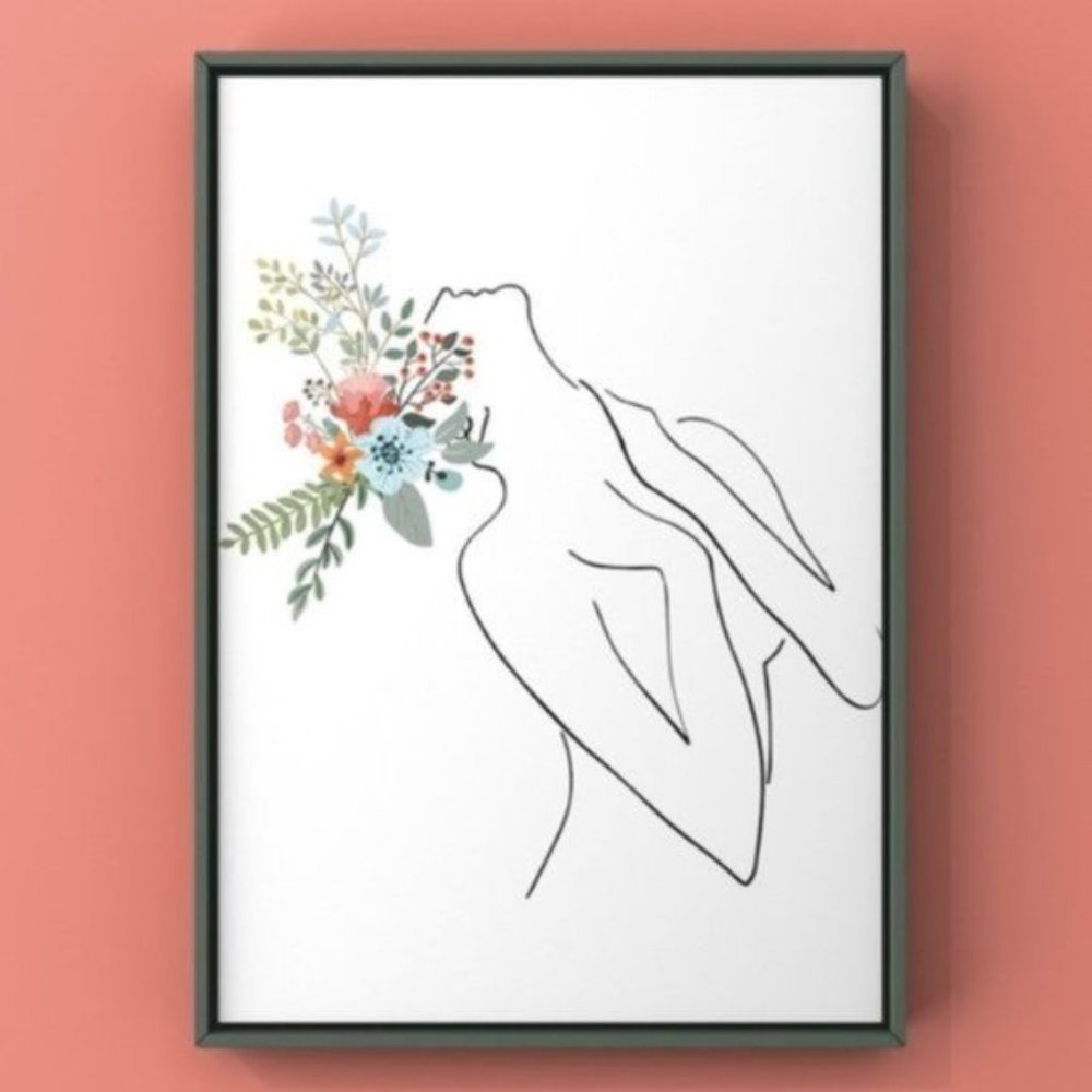 Modern minimalist women line art & flowers print